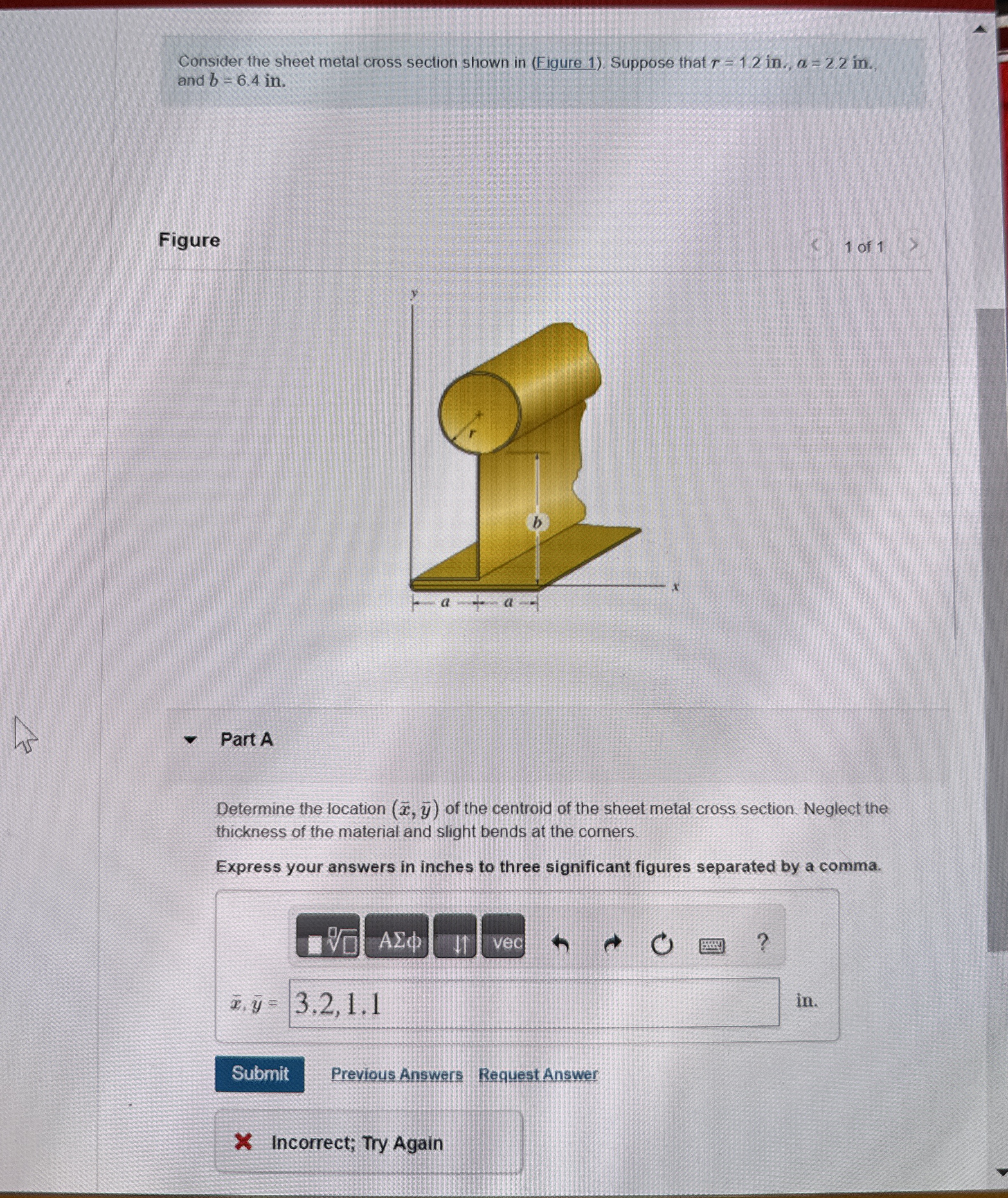 Consider the sheet metal cross section shown in (