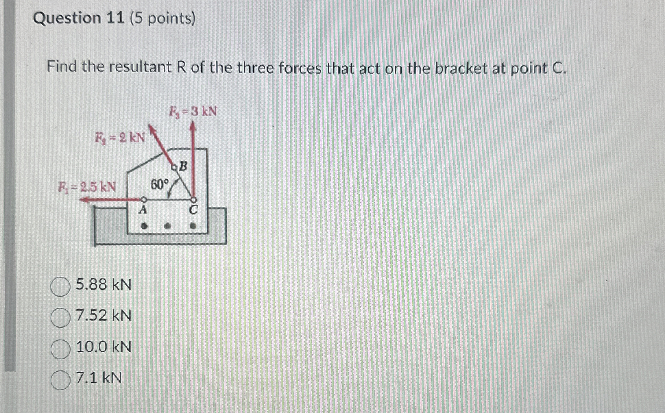 Question 1 1 ( 5 points ) Find the resultant R of