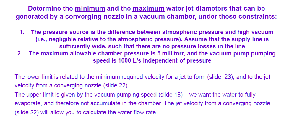 Determine the minimum and the maximum water jet