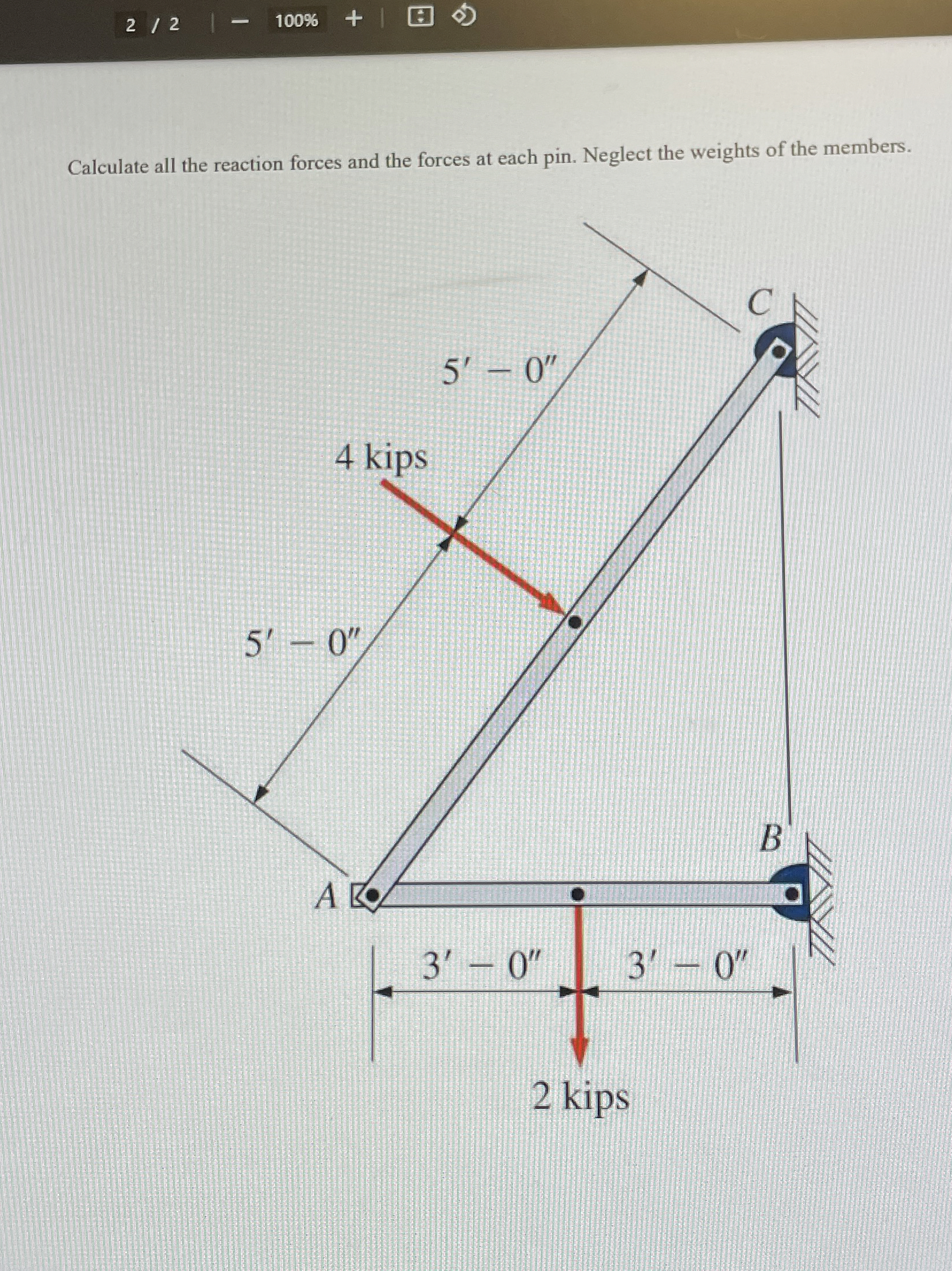 Calculate all the reaction forces and the forces