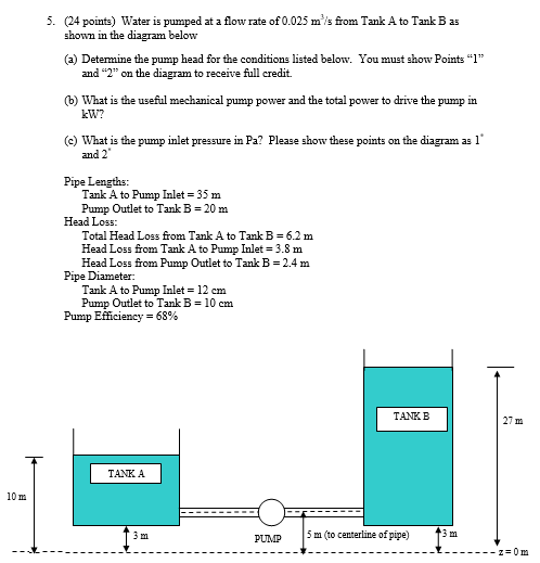 ( 2 4 points ) Water is pumped at a flow rate of