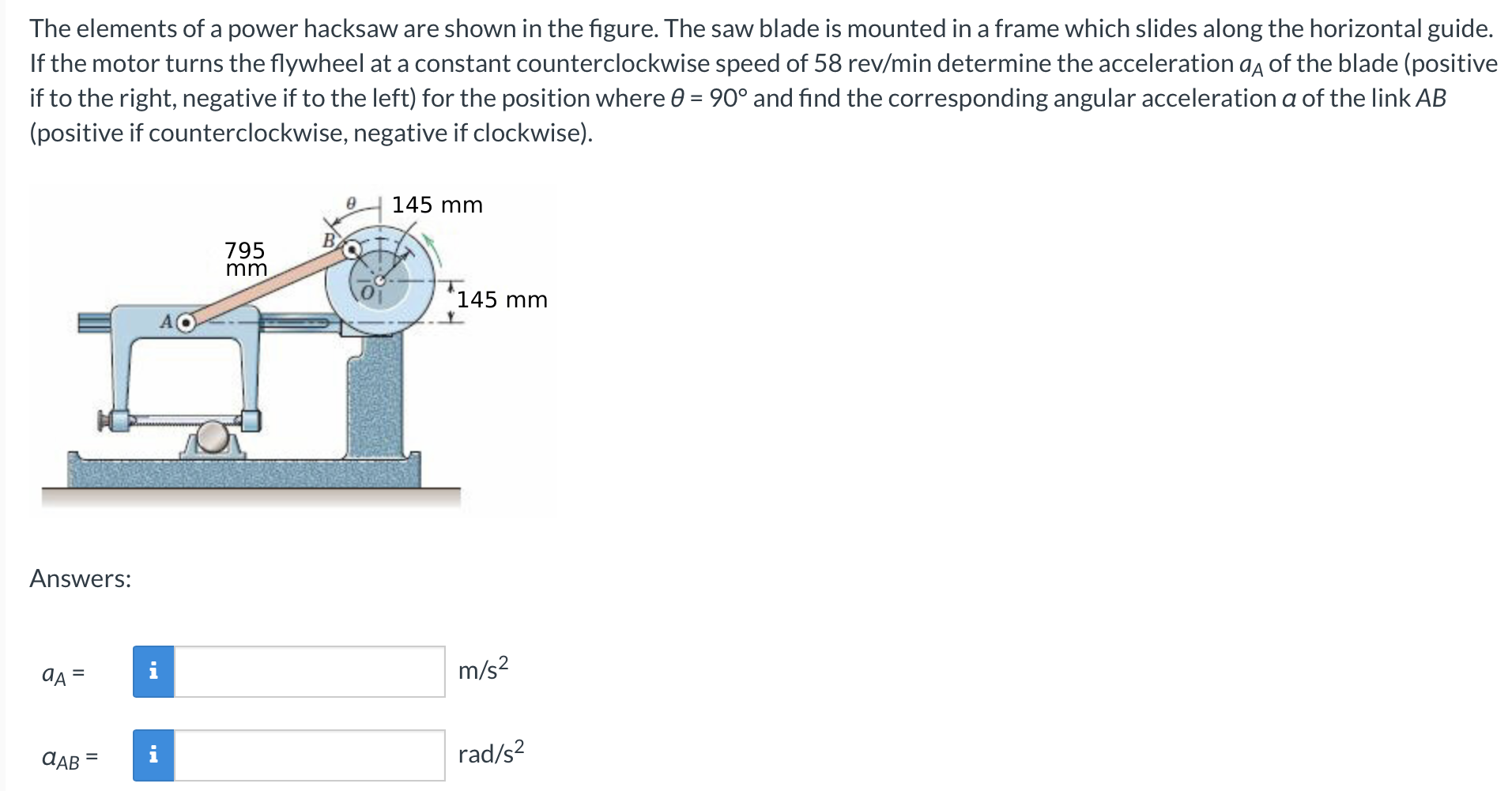 The elements of a power hacksaw are shown in the