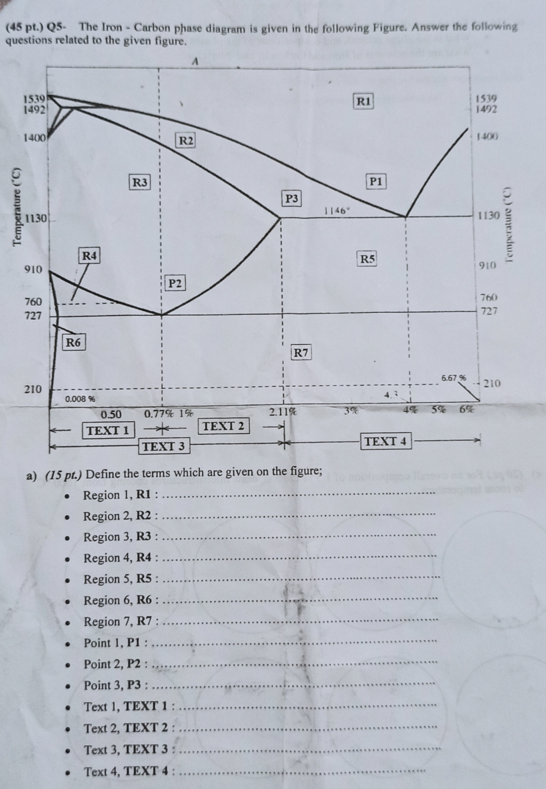 ( 4 6 pt . ) Q 5 - The Iron - Carbon phase