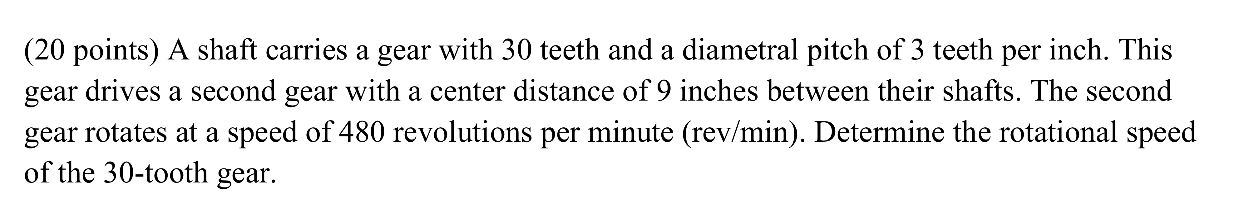 ( 2 0 points ) A shaft carries a gear with 3 0