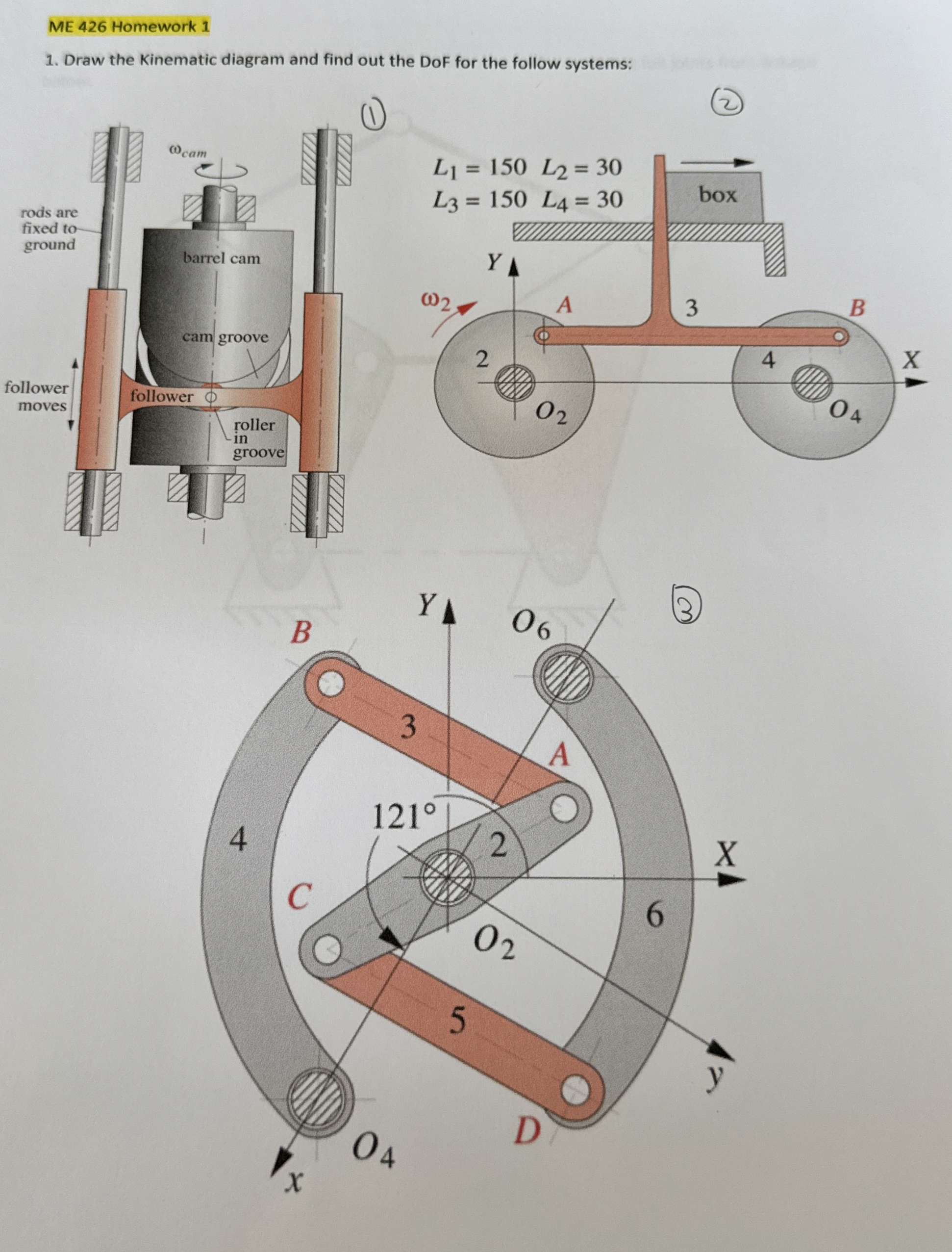 ME 4 2 6 Homework 1 Draw the Kinematic diagram