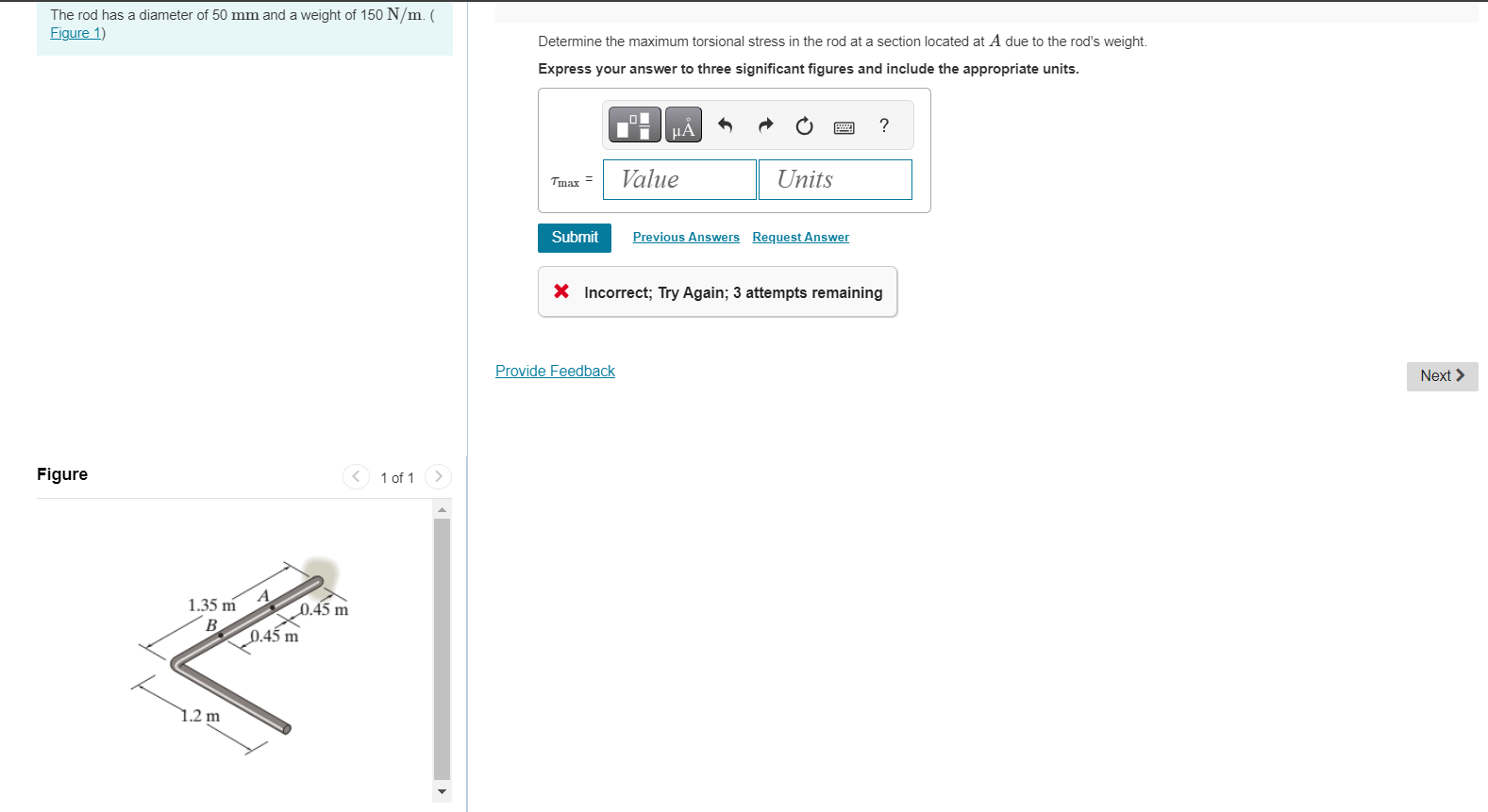 The rod has a diameter of 5 0 mm and a weight of