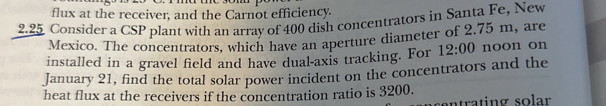 flux at the receiver, and the Carnot efficiency.