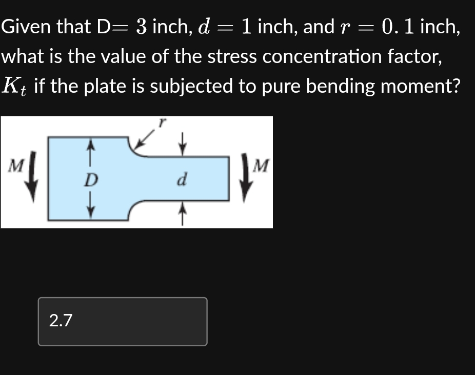 Given that D = 3 inch, d = 1 inch, and r = 0 . 1