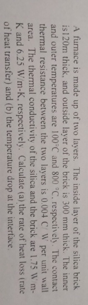 A furnace is made up of two layers. The inside