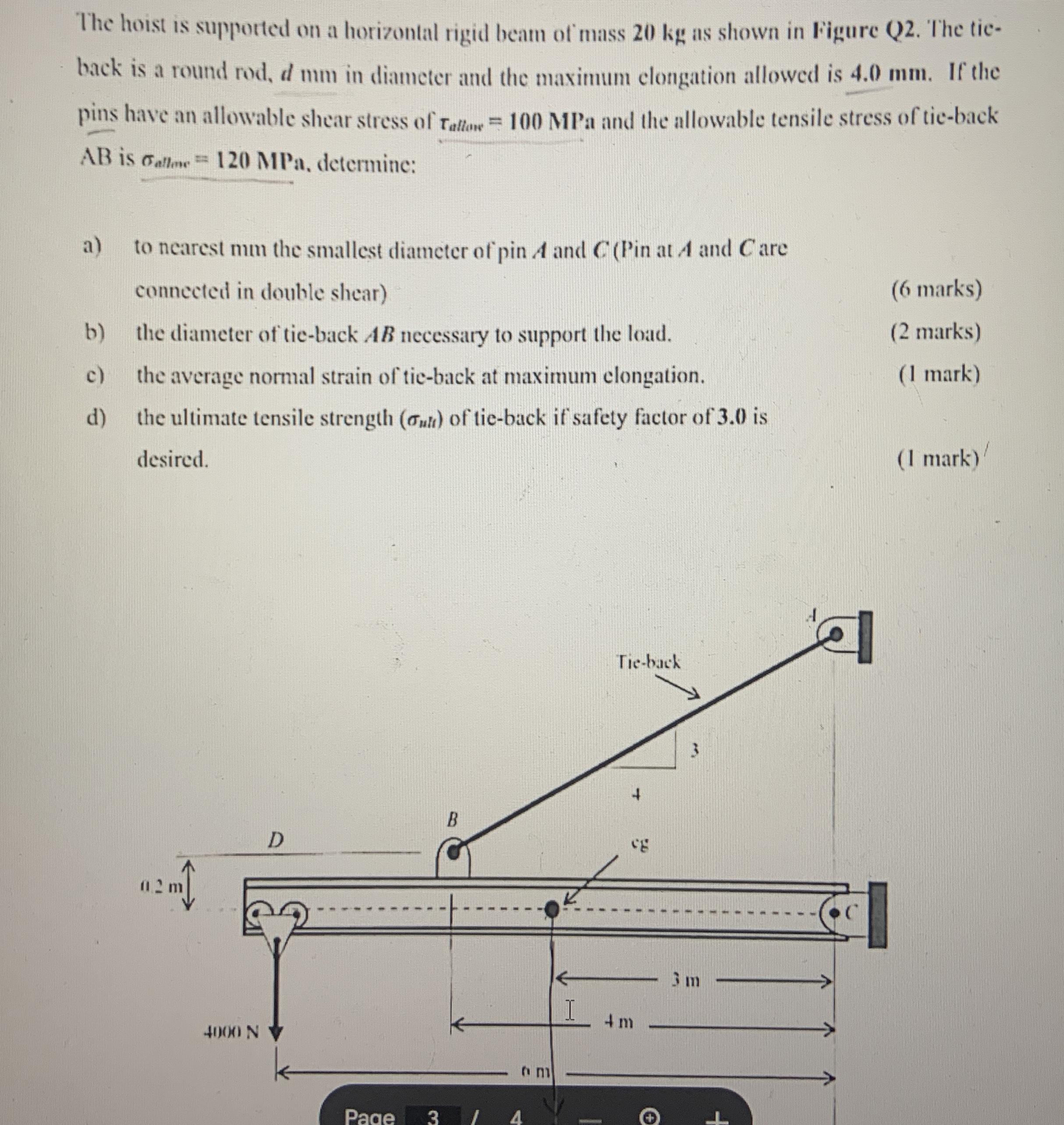 The hoist is suppotted on a horizontal rigid beam