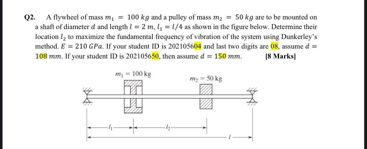 Q 2 . A flywheel of mass m 1 = 1 0 0 k g and a