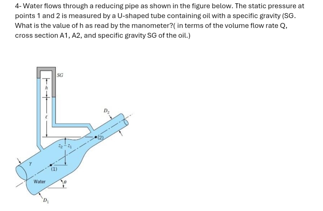 4 - Water flows through a reducing pipe as shown