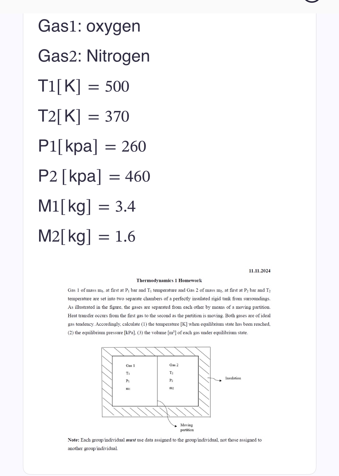 Gas 1 : oxygen Gas 2 : Nitrogen T 1 [ K ] = 5 0 0