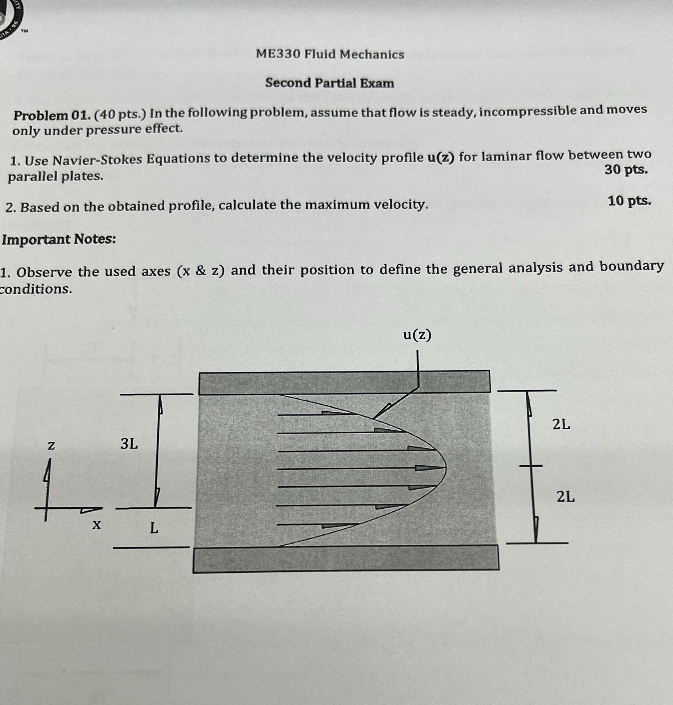 ME 3 3 0 Fluid Mechanics Second Partial Exam