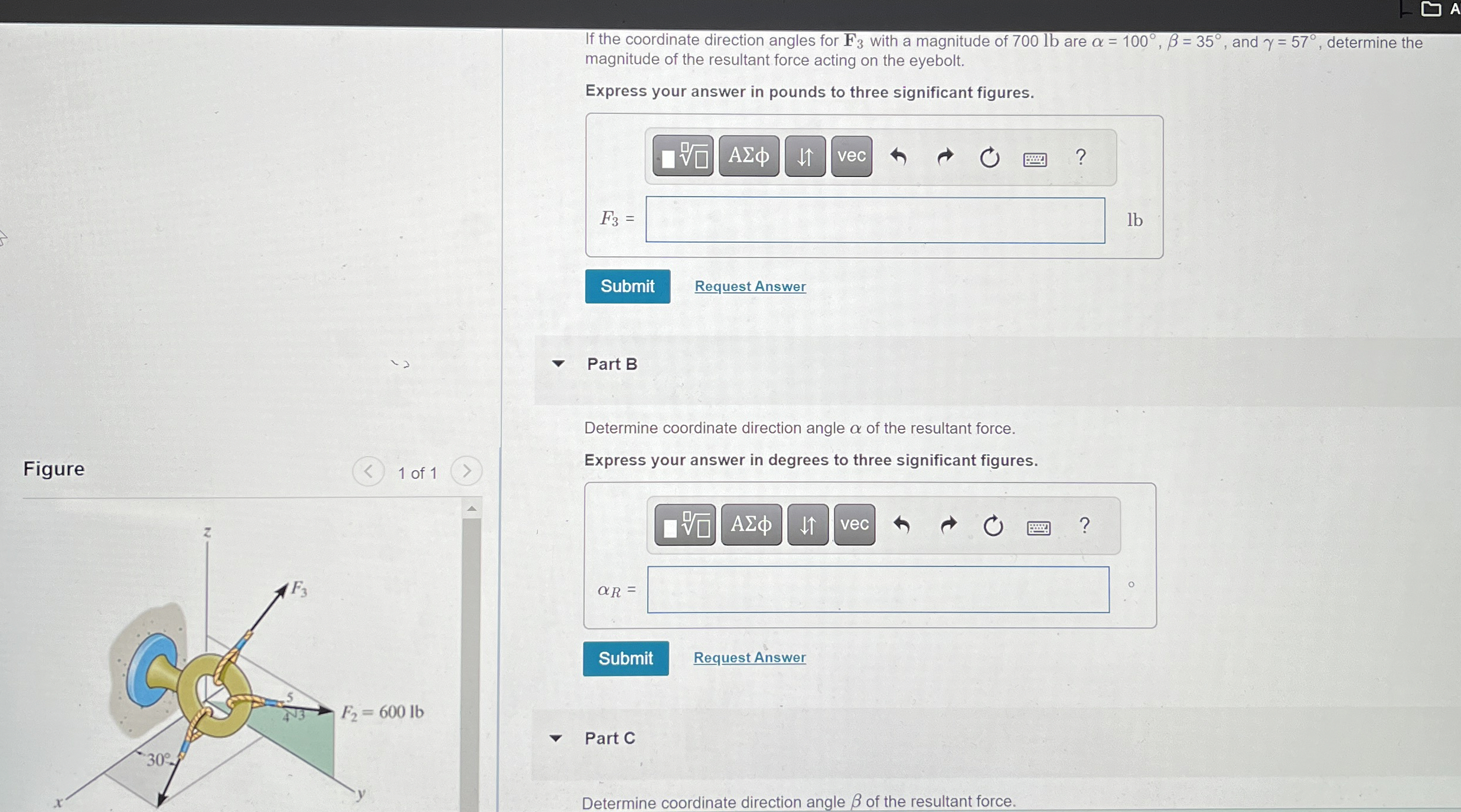 If the coordinate direction angles for F 3 with a
