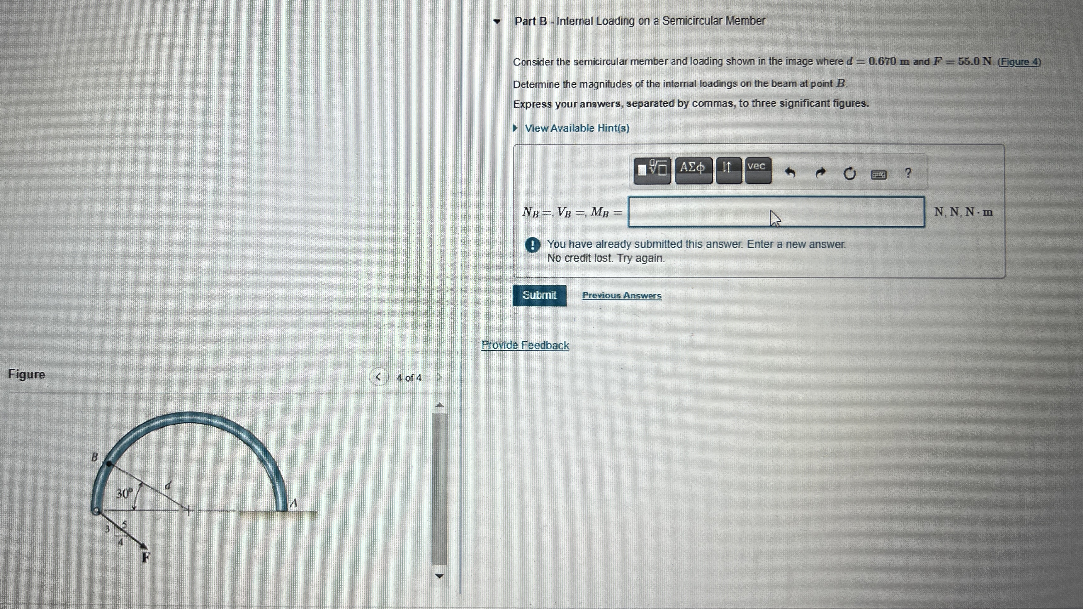 Part B - Intemal Loading on a Semicircular Member