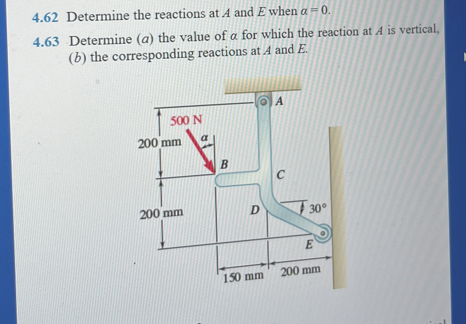 4 . 6 2 Determine the reactions at A and E when =