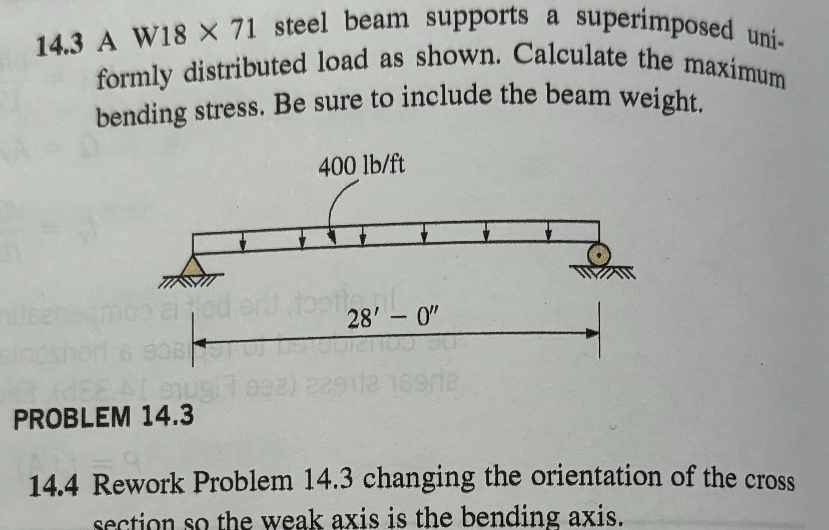 1 4 . 3 A W 1 8 7 1 steel beam supports a