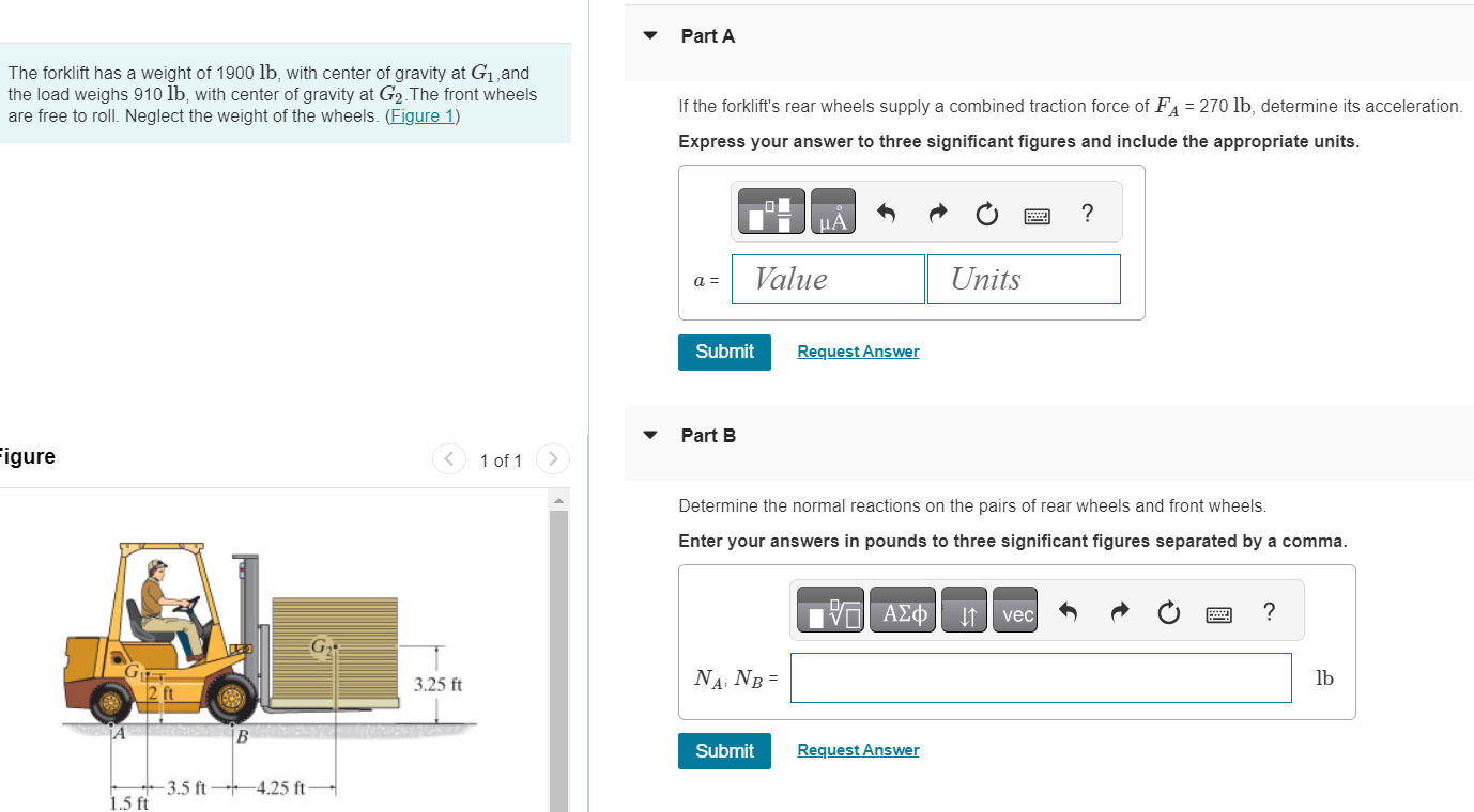 The forklift has a weight of 1 9 0 0 lb , with