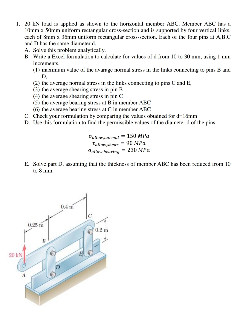 2 0 kN load is applied as shown to the horizontal