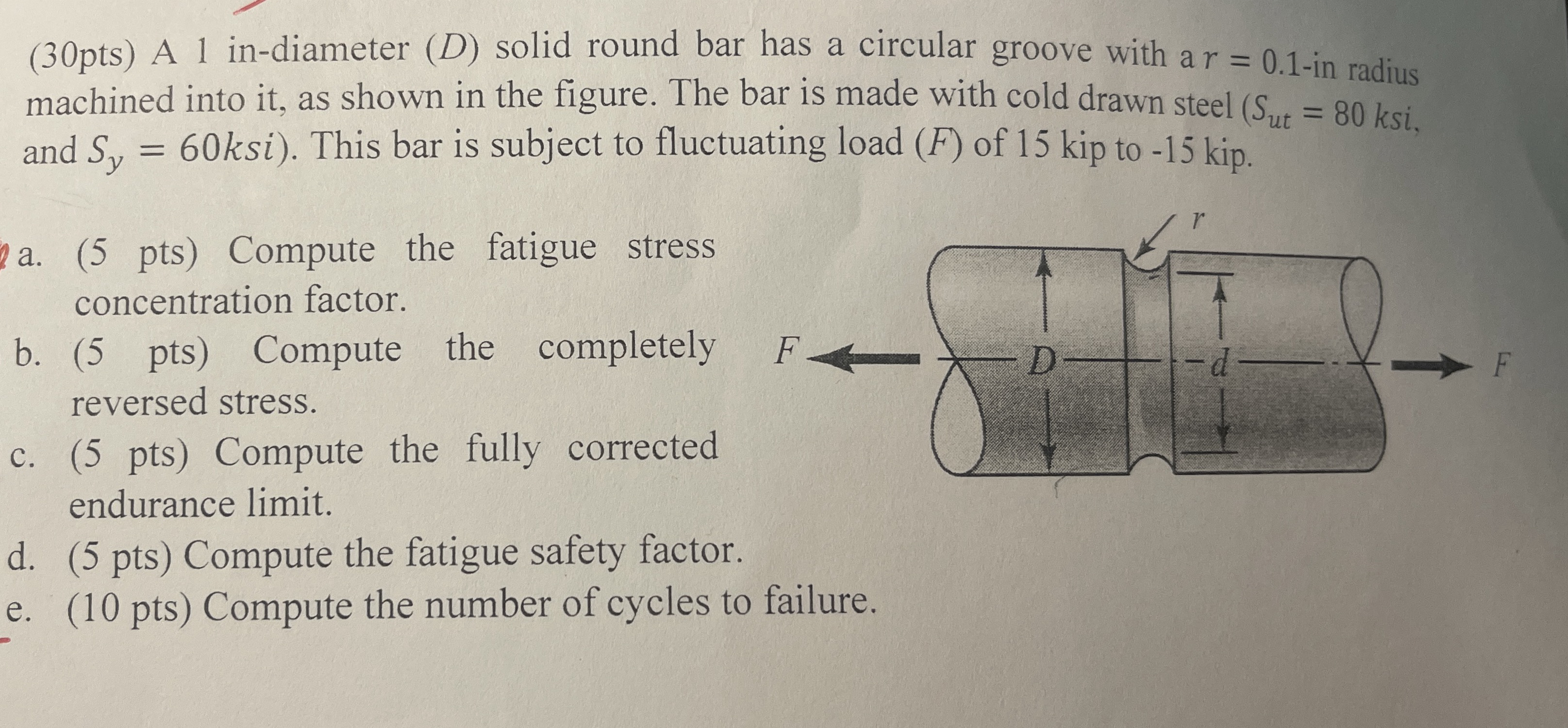 ( 3 0 pts ) A 1 in - diameter ( D ) solid round