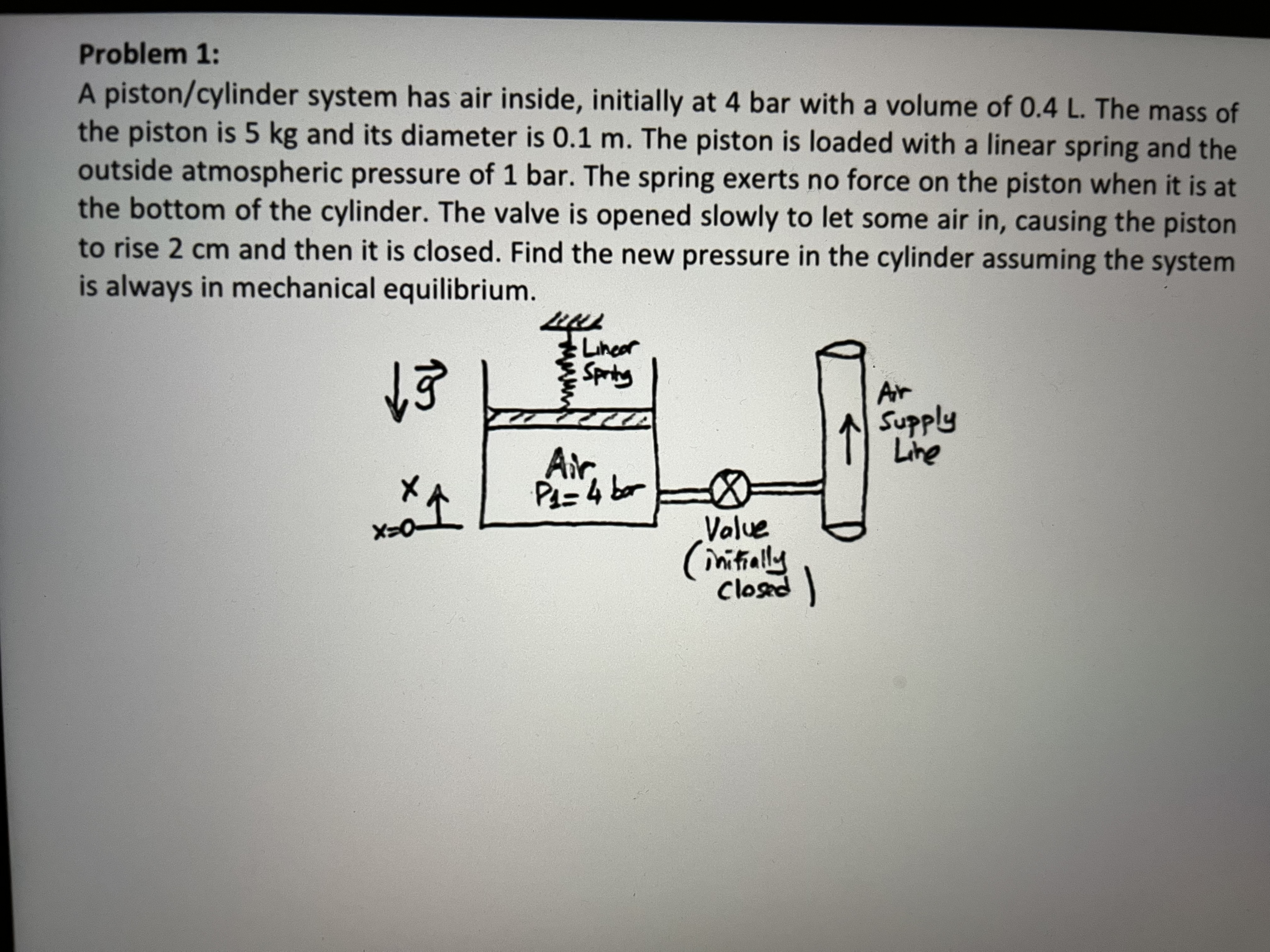 Problem 1 : A piston / cylinder system has air