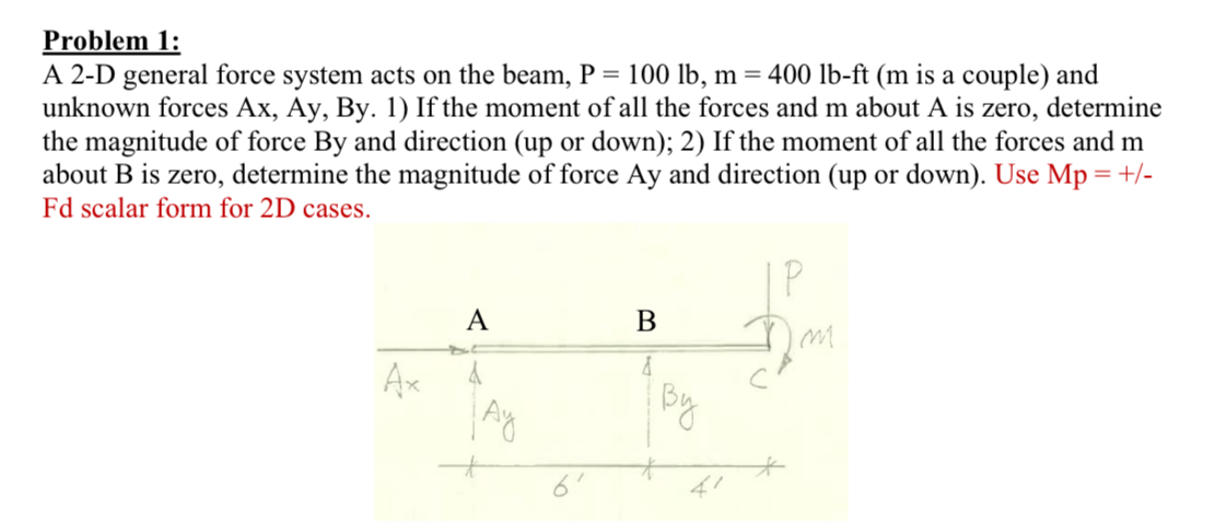 Problem 1 : A 2 - D general force system acts on