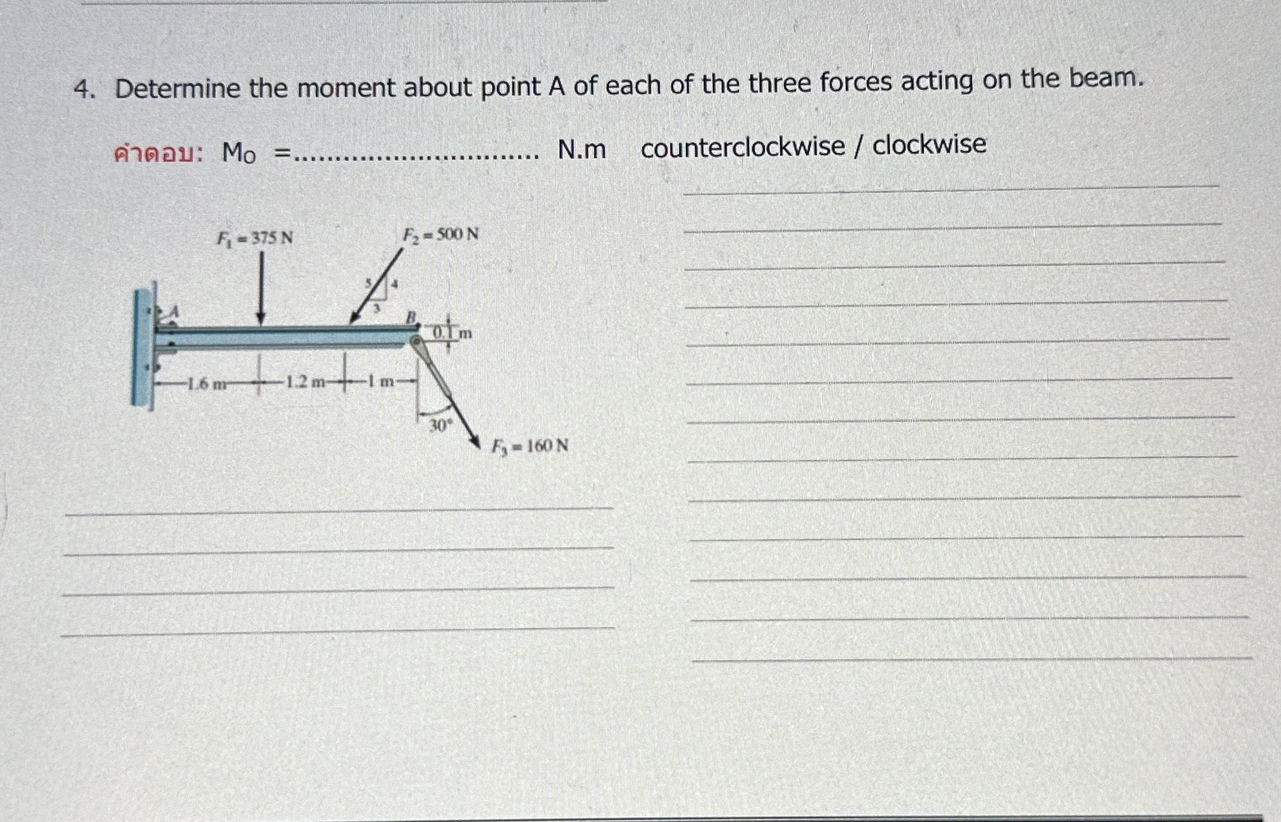 Determine the moment about point A of each of the