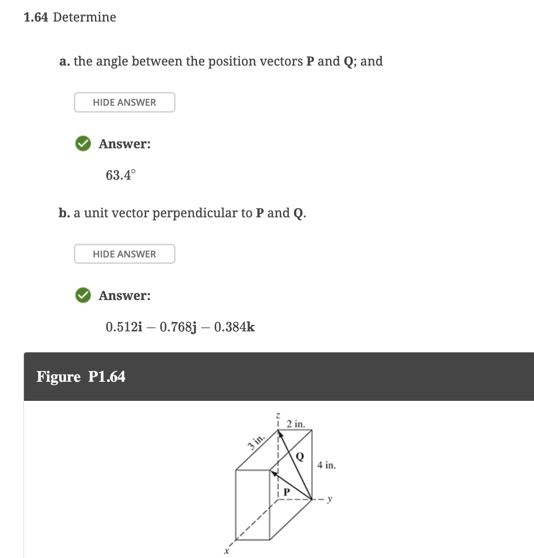 1 . 6 4 Determine a . the angle between the