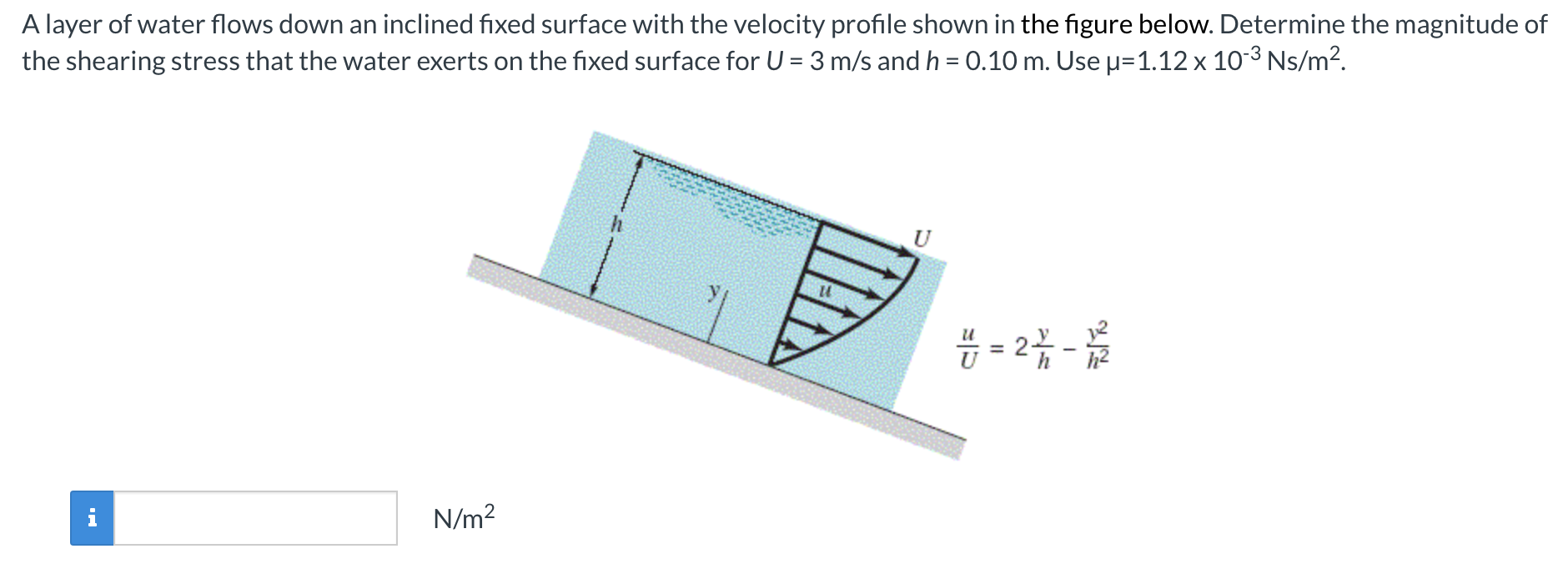 A layer of water flows down an inclined fixed