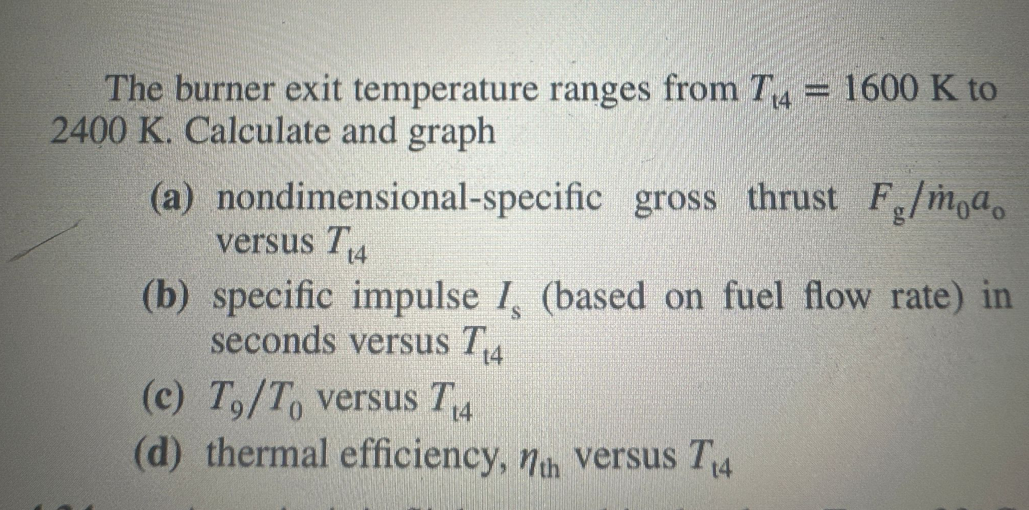 The burner exit temperature ranges from T 1 4 = 1