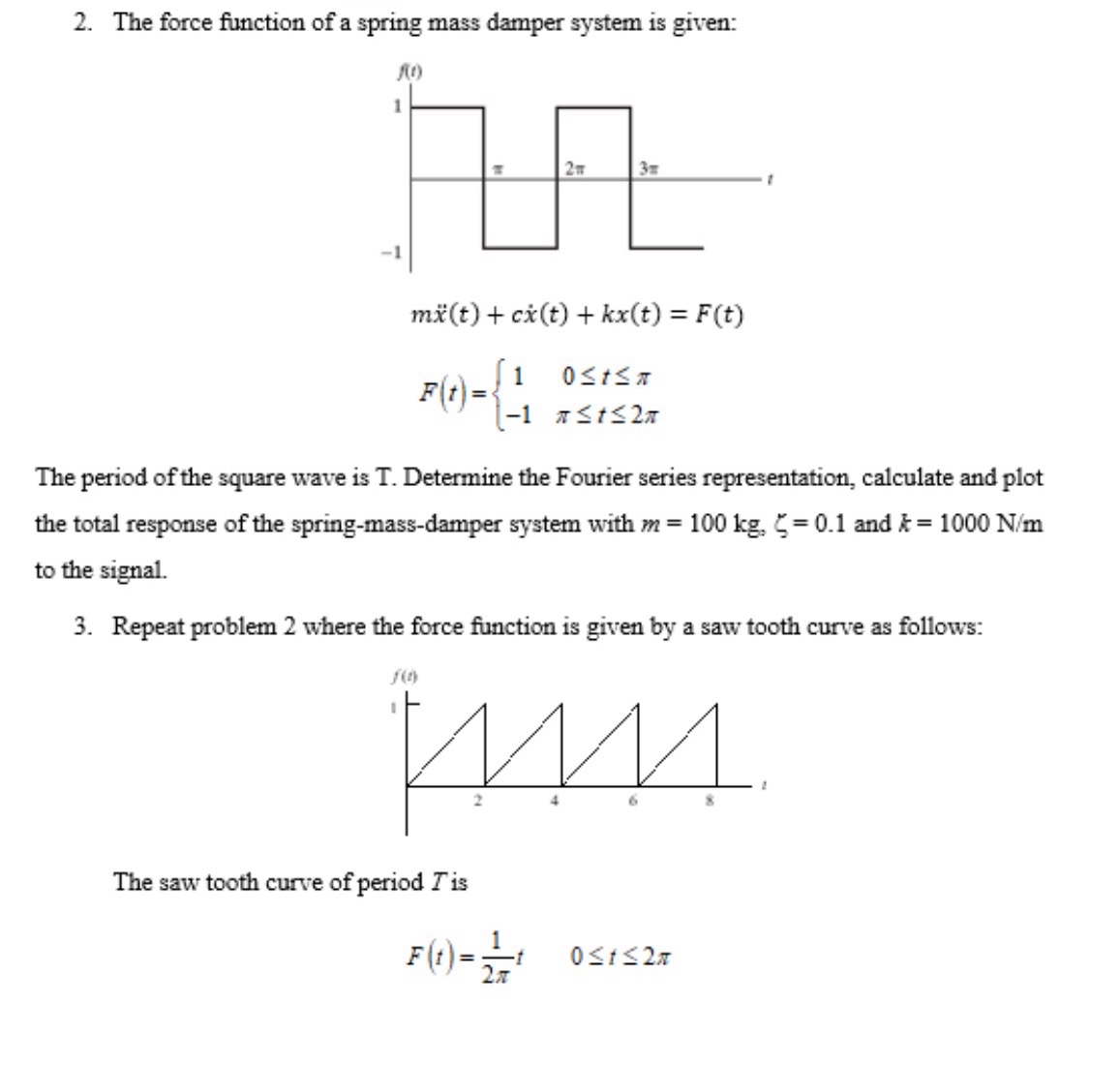 The force function of a spring mass damper system