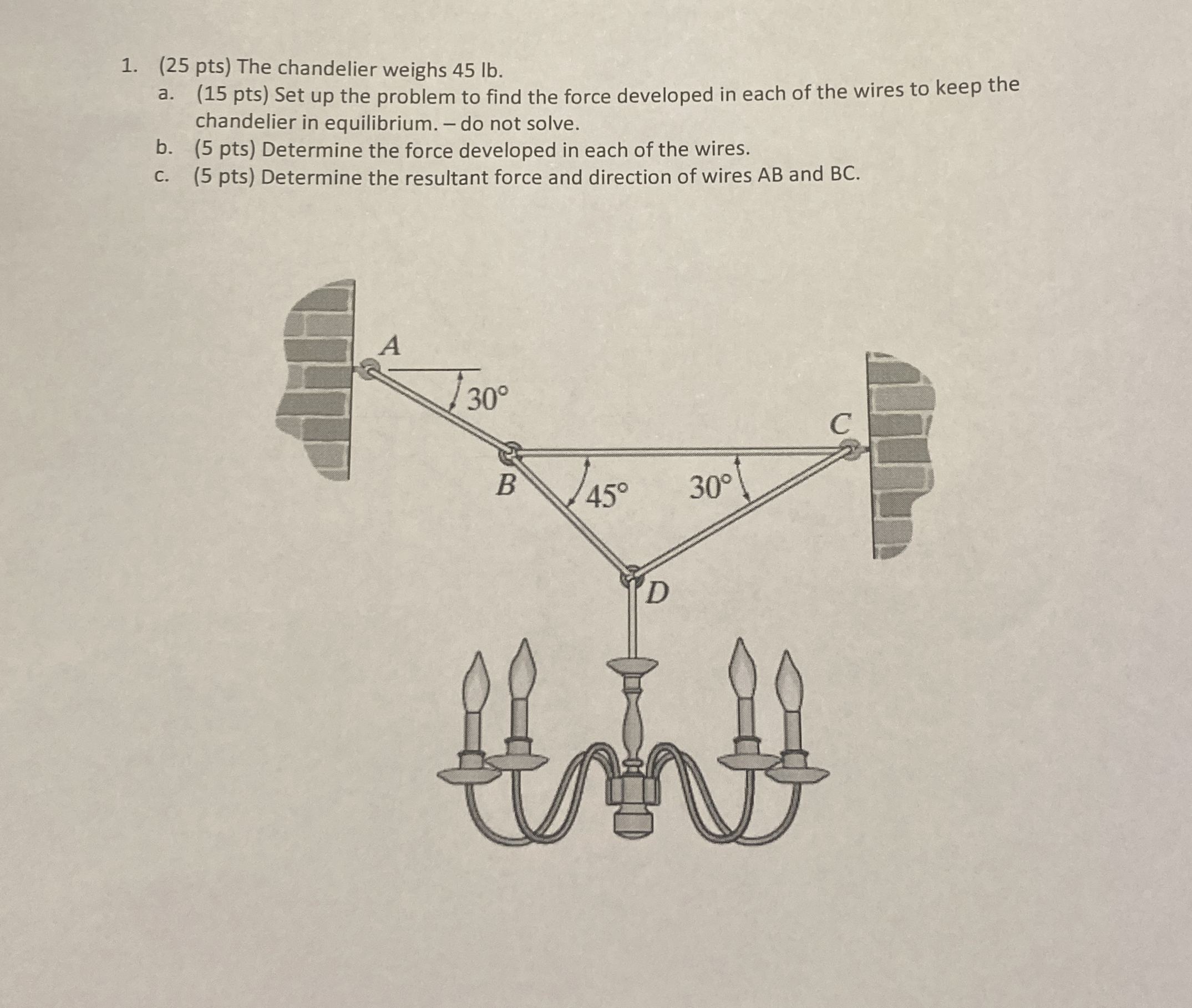( 2 5 pts ) The chandelier weighs 4 5 lb . a . (