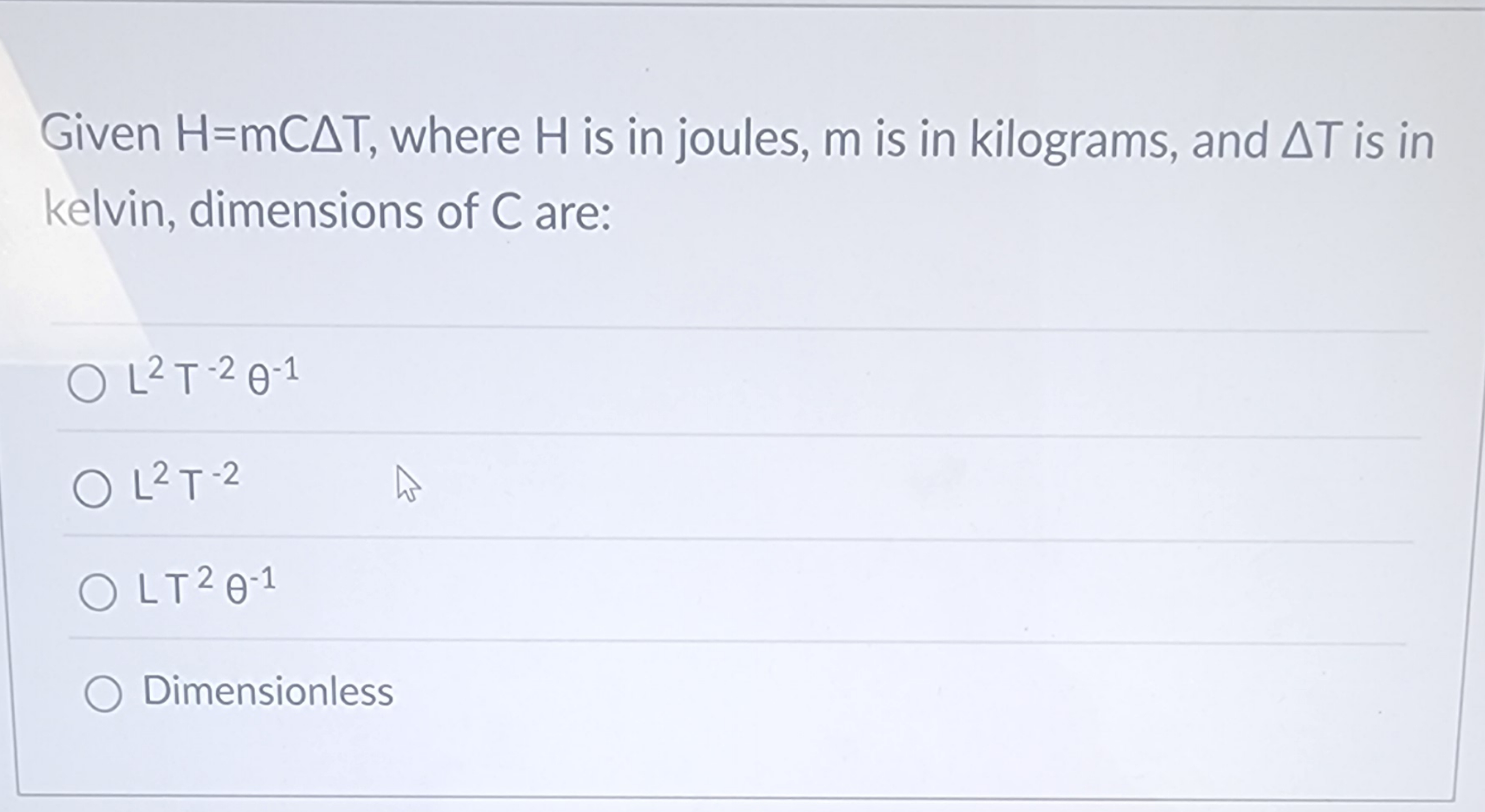 Given H = m C T , where H is in joules, m is in