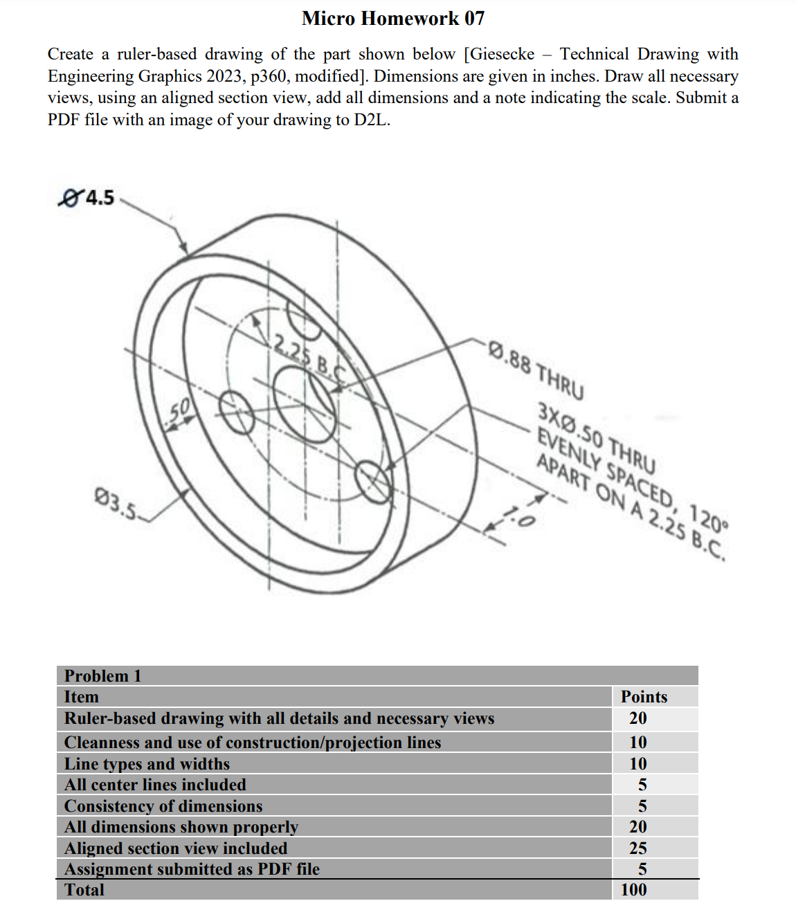 Create a ruler - based drawing of the part shown