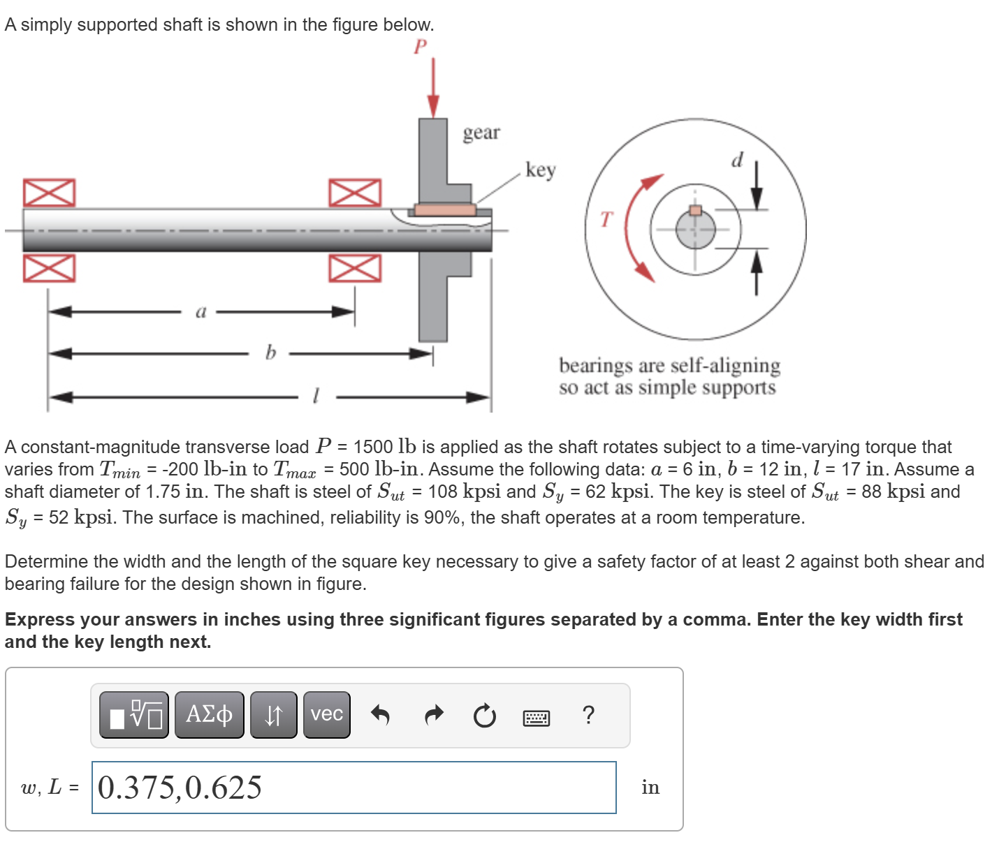 A simply supported shaft is shown in the figure