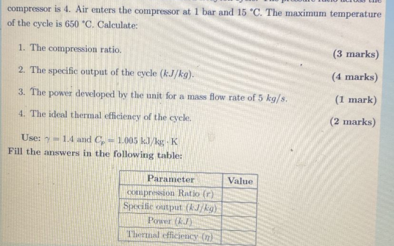 compressor is 4 . Air enters the compressor at 1