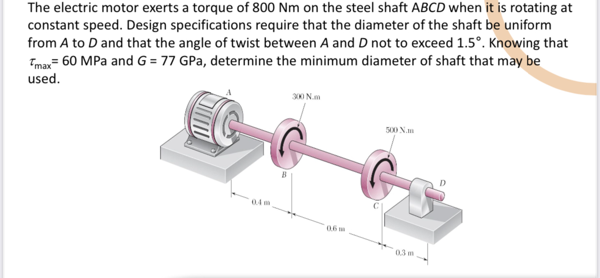 The electric motor exerts a torque of 8 0 0 Nm on
