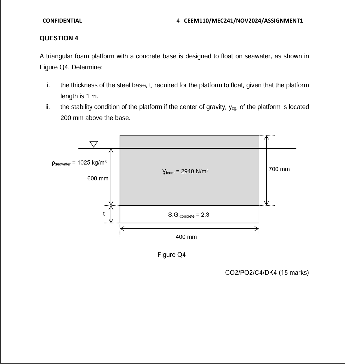 QUESTION 4 A triangular foam platform with a