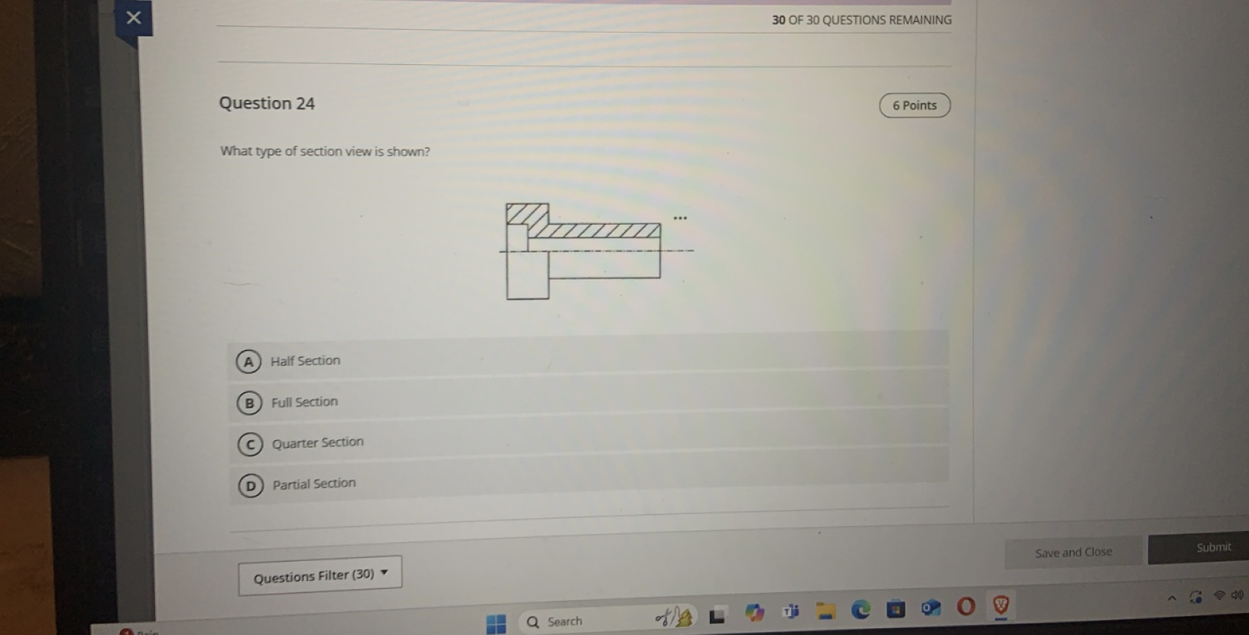 Question 2 4 What type of section view is