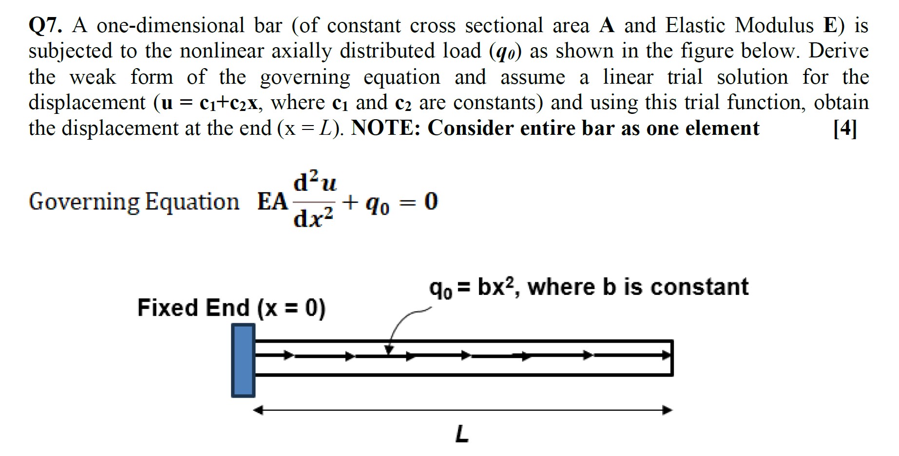 Q 7 . A one - dimensional bar ( of constant cross