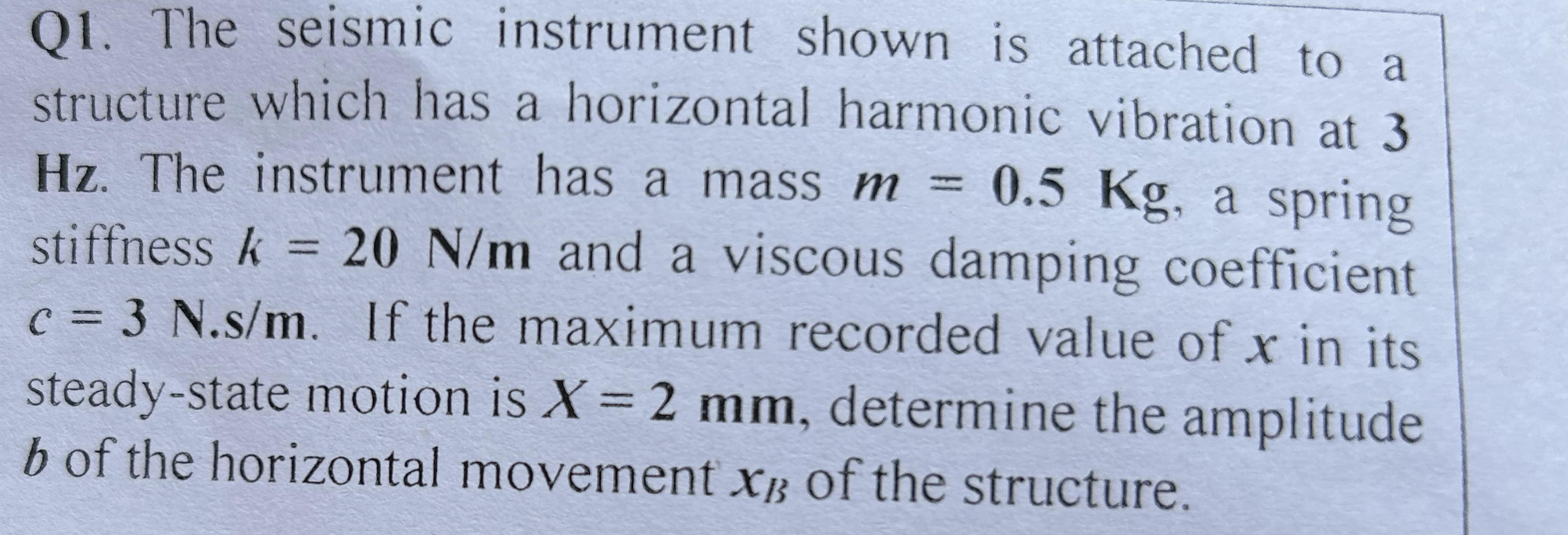 Q 1 . The seismic instrument shown is attached to