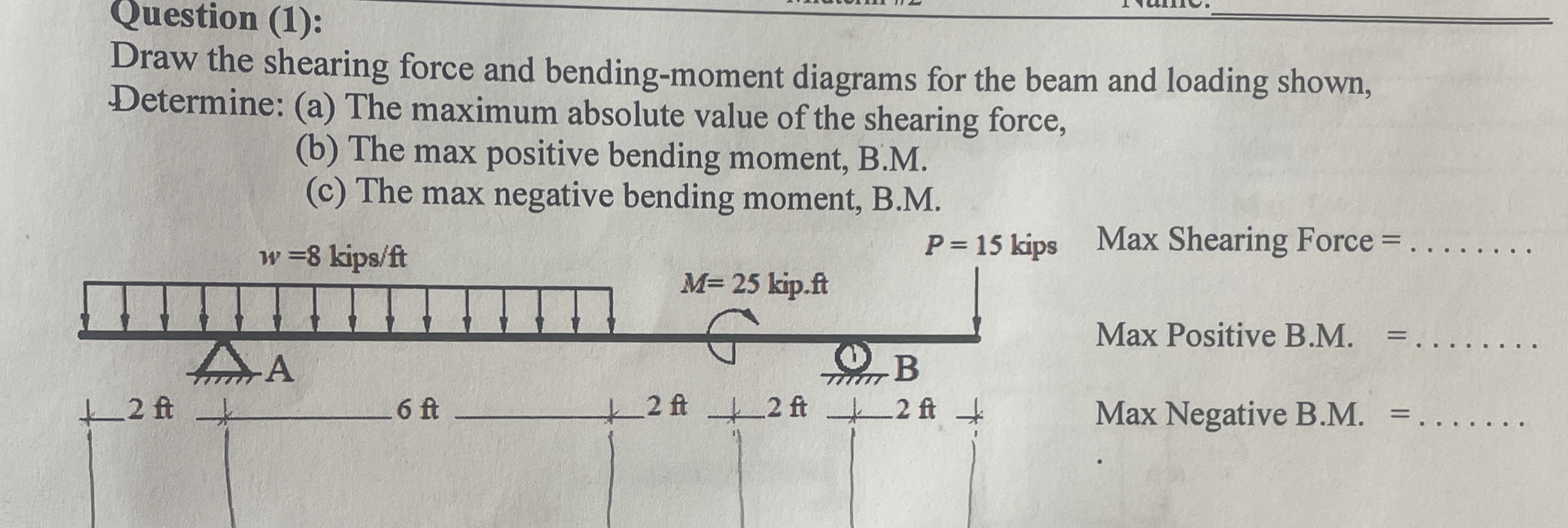 Question ( 1 ) : Draw the shearing force and