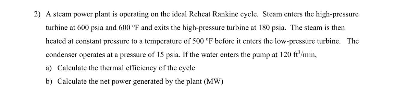 A steam power plant is operating on the ideal