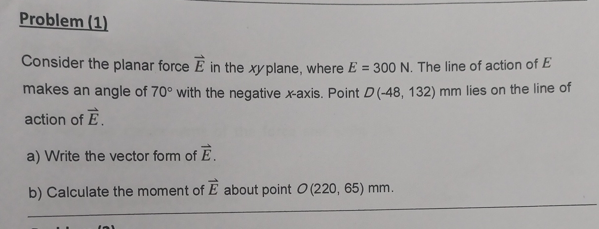 Problem ( 1 ) Consider the planar force vec ( E )