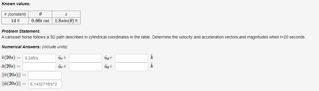 Known values: \ table [ [ r ( constant ) , \