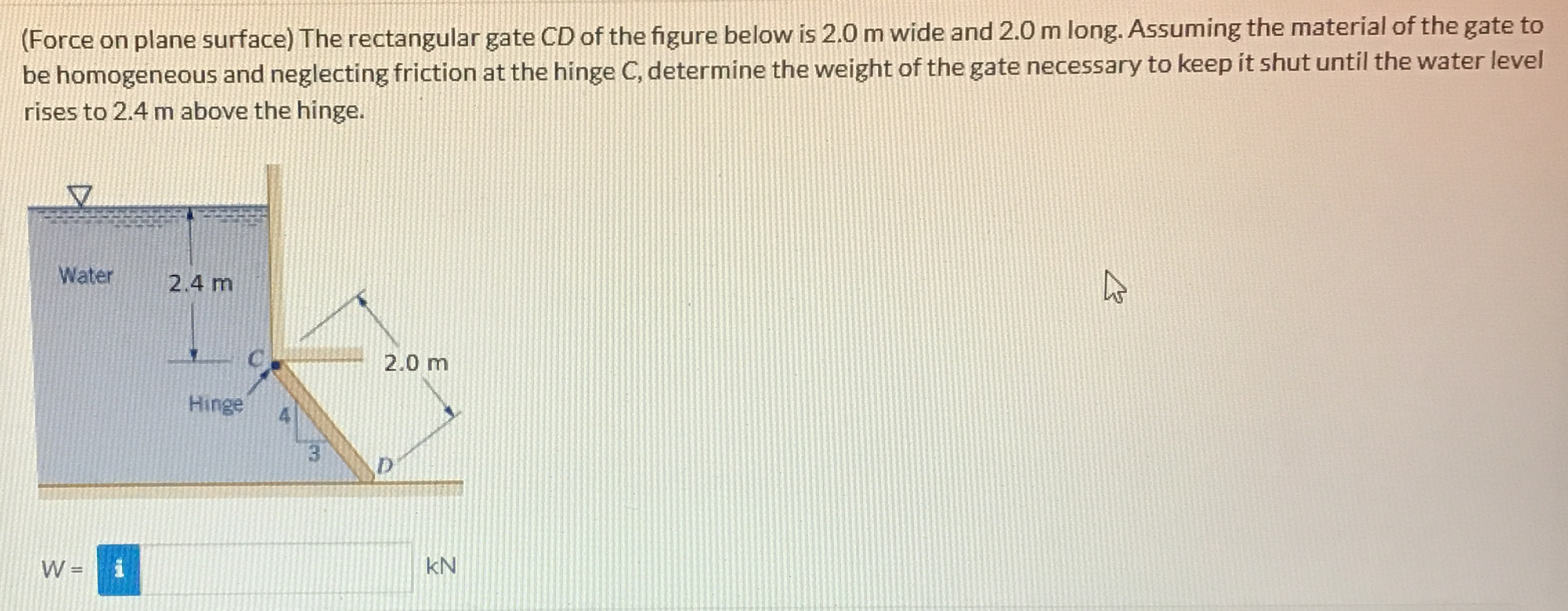 ( Force on plane surface ) The rectangular gate C