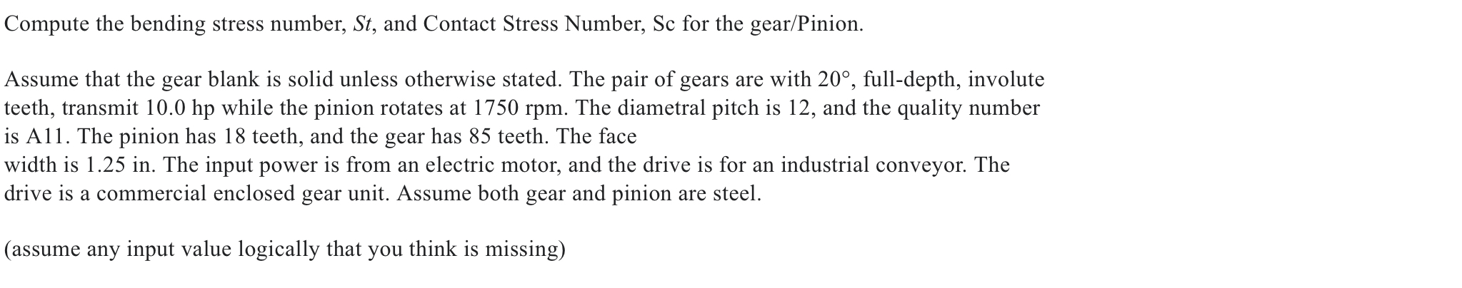 Compute the bending stress number, S t , and