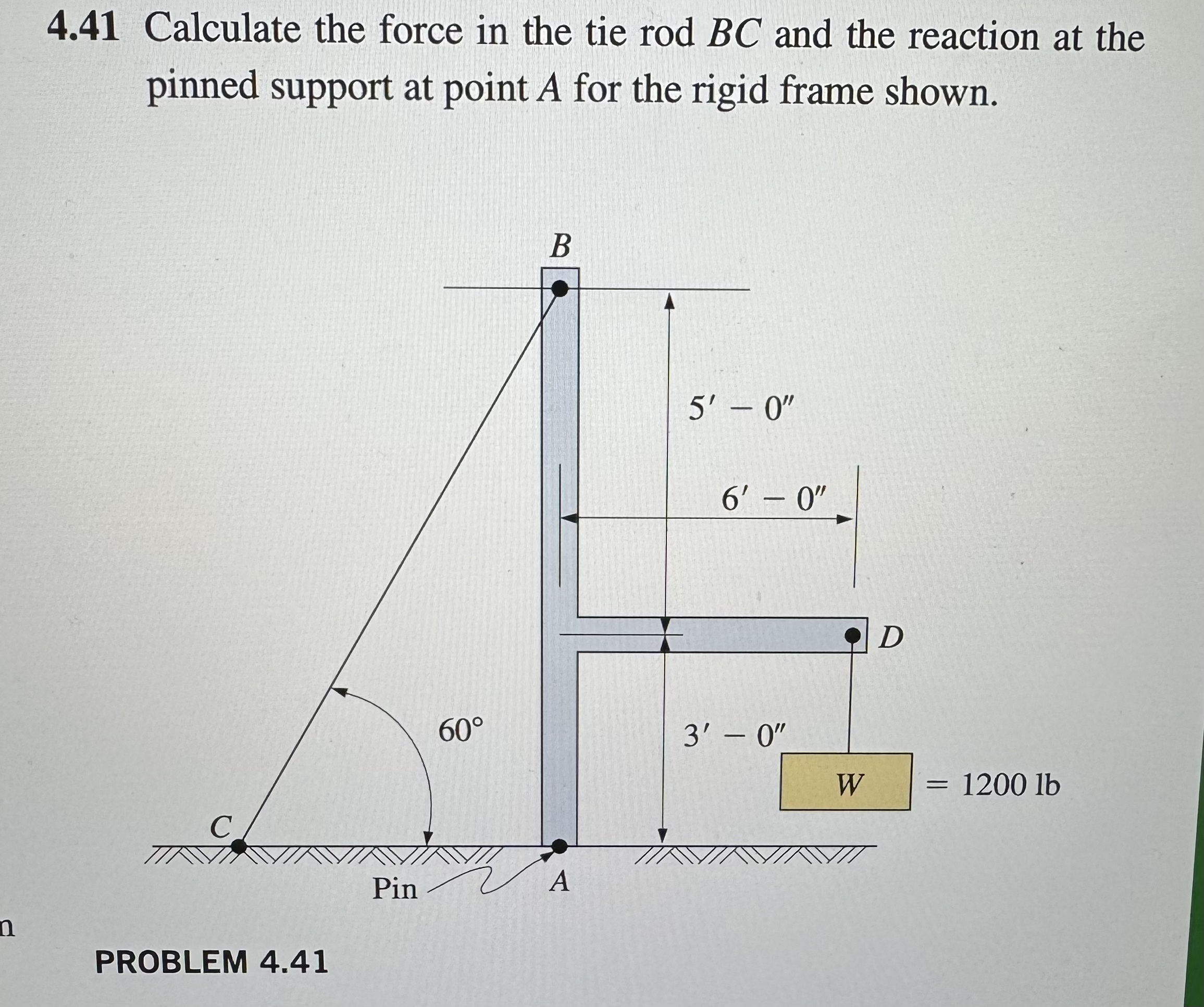 4 . 4 1 Calculate the force in the tie rodBC and