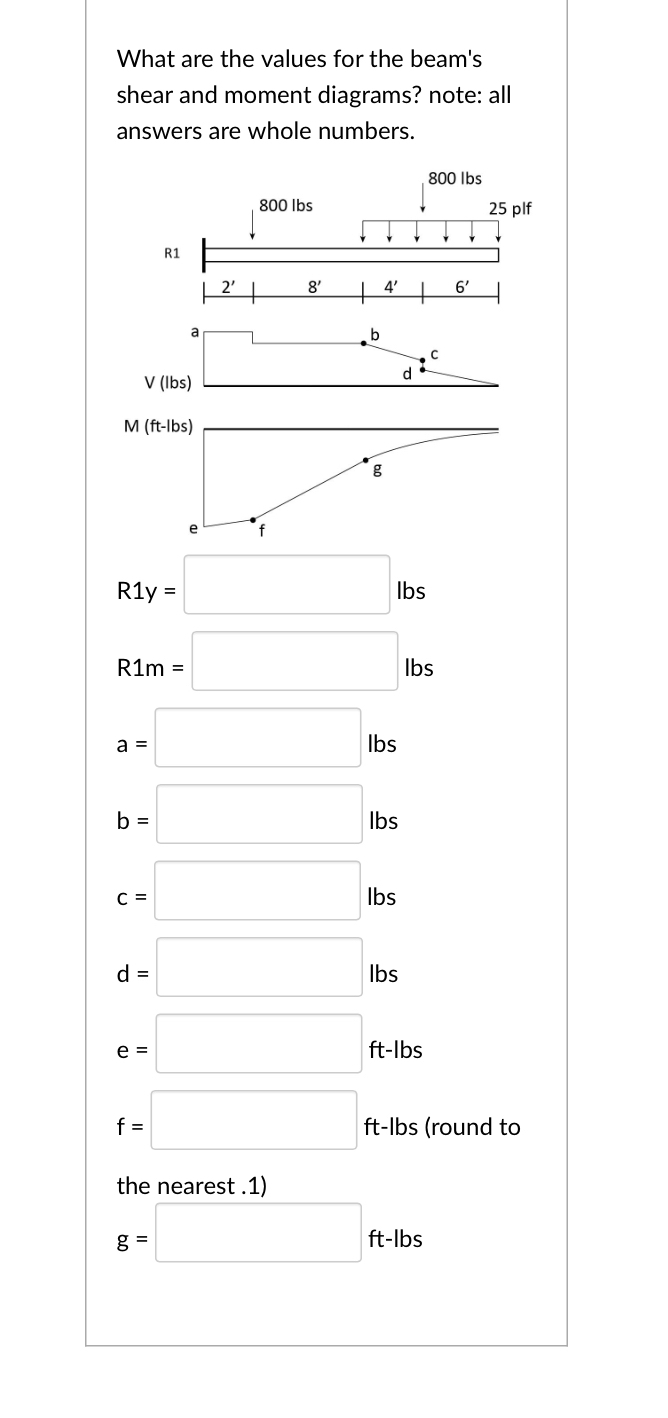 What are the values for the beam's shear and